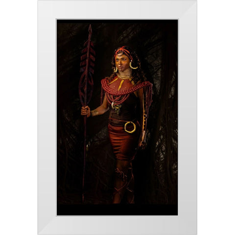 Masai Warrior White Modern Wood Framed Art Print by Chattopadhyay, Debasish