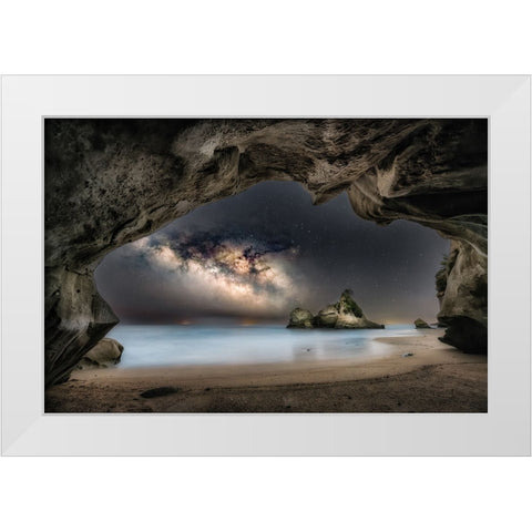 In the cave with starry sky White Modern Wood Framed Art Print by Suzuki, Daiki