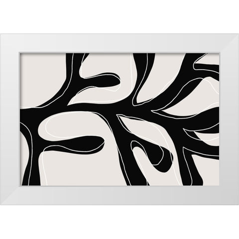Abstract Twig Black And White White Modern Wood Framed Art Print by Uplusmestudio