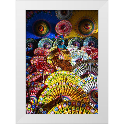 Umbrellas Maker White Modern Wood Framed Art Print by Aditya, Rawisyah