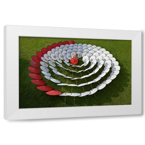 Red A White Umbrellas White Modern Wood Framed Art Print by Aditya, Rawisyah