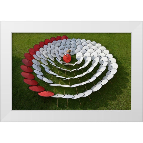 Red A White Umbrellas White Modern Wood Framed Art Print by Aditya, Rawisyah