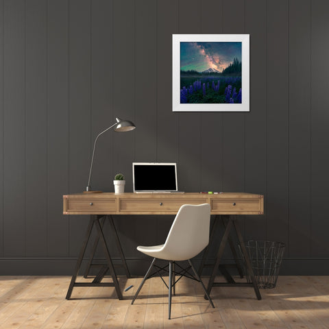 Night At The Adams White Modern Wood Framed Art Print by Bandyopadhyay, Atanu