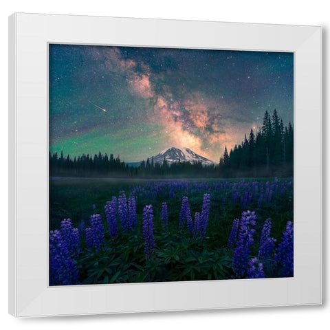 Night At The Adams White Modern Wood Framed Art Print by Bandyopadhyay, Atanu