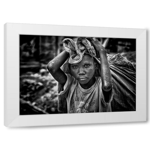 Child Working On Construction In The Streets Of Juba - South Sudan White Modern Wood Framed Art Print by Inazio Kuesta, Joxe