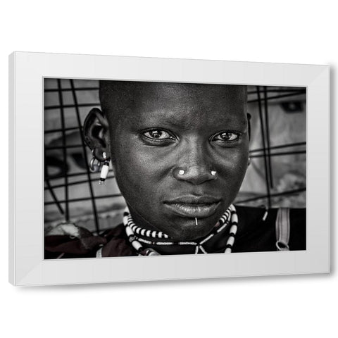 Larim Tribe Woman - South Sudan White Modern Wood Framed Art Print by Inazio Kuesta, Joxe
