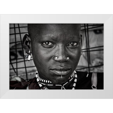 Larim Tribe Woman - South Sudan White Modern Wood Framed Art Print by Inazio Kuesta, Joxe