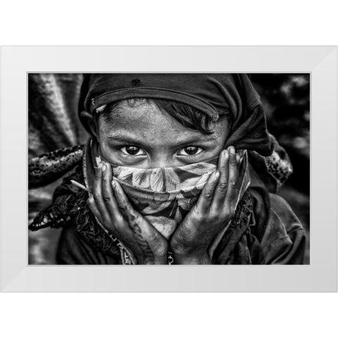 Rohingya Refugee Girl - Bangladesh White Modern Wood Framed Art Print by Inazio Kuesta, Joxe