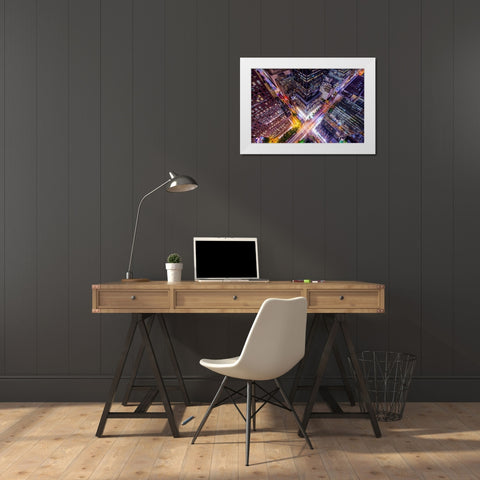 Electrify II - New York City Night Trails White Modern Wood Framed Art Print by Harriman, Toby
