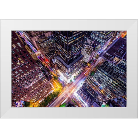 Electrify II - New York City Night Trails White Modern Wood Framed Art Print by Harriman, Toby