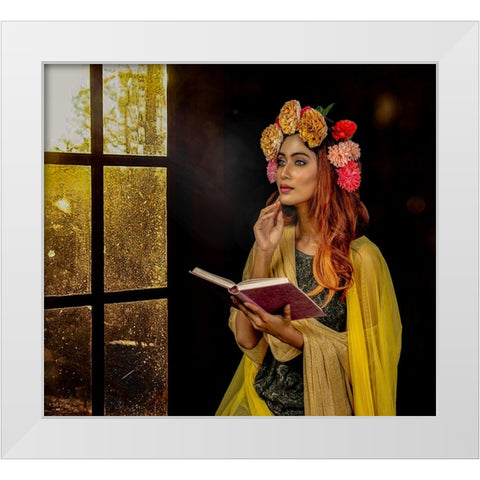Lady By The Window White Modern Wood Framed Art Print by Chattopadhyay, Debasish