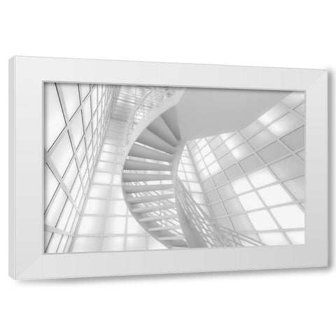 Stairs in White White Modern Wood Framed Art Print by Bauer, Andreas