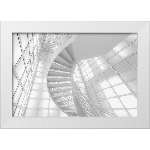 Stairs in White White Modern Wood Framed Art Print by Bauer, Andreas