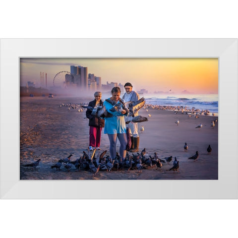 Bird Feeders White Modern Wood Framed Art Print by Yang, Jianping