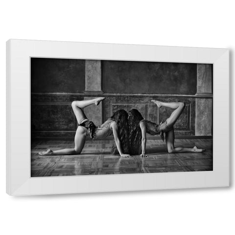 Twins White Modern Wood Framed Art Print by Kapsha, Eduards
