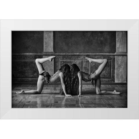 Twins White Modern Wood Framed Art Print by Kapsha, Eduards
