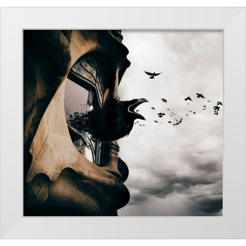 La Maison des Corbeaux White Modern Wood Framed Art Print by Hossameldin, Hany