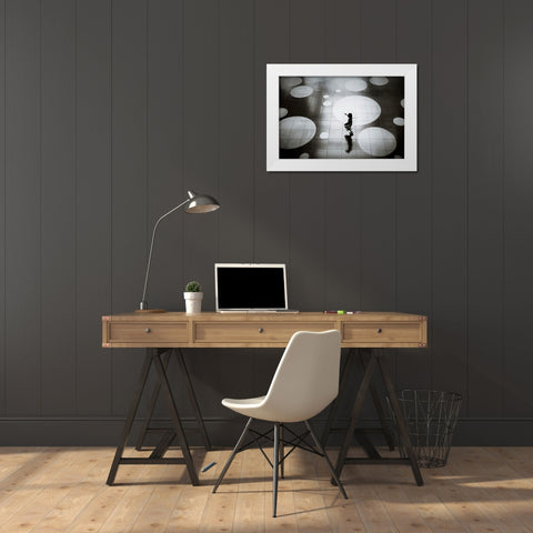 Skip White Modern Wood Framed Art Print by Kiri, Reiko