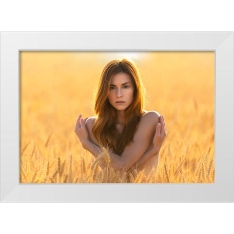 Wheat And Isabella White Modern Wood Framed Art Print by Waldmann, Shlomo