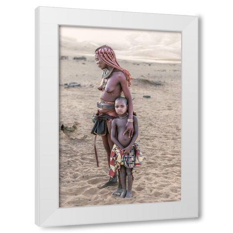 Himba Mother And Daughter White Modern Wood Framed Art Print by Cole, Trevor