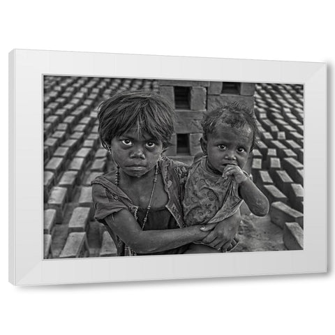 Siblings White Modern Wood Framed Art Print by Das, Mousumi