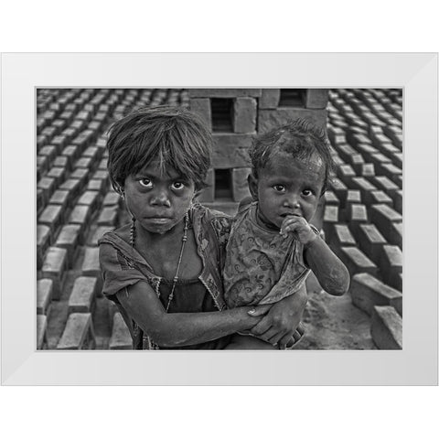 Siblings White Modern Wood Framed Art Print by Das, Mousumi