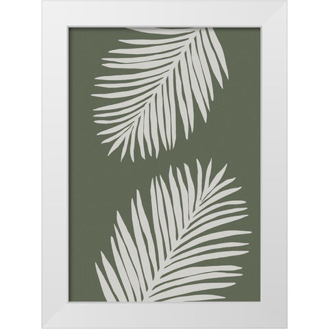 PALM LEAF 06 GREEN WHITE White Modern Wood Framed Art Print by 1x Studio