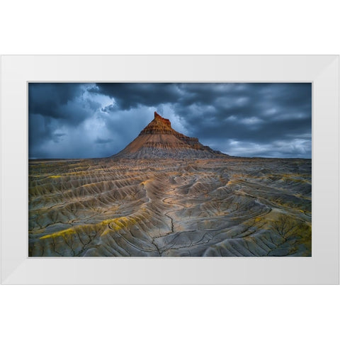 Factory Butte Before A Thunderstorm White Modern Wood Framed Art Print by Zheng, Michael
