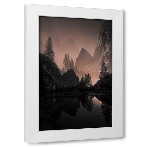 Foggy Mountain White Modern Wood Framed Art Print by Deng, Larry