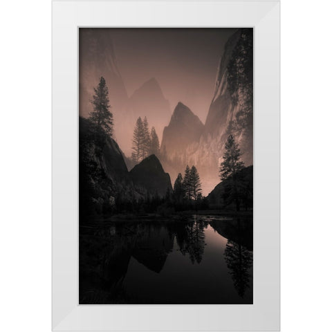 Foggy Mountain White Modern Wood Framed Art Print by Deng, Larry