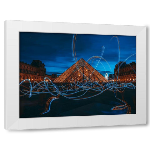 Light Painting At Louvre Museum White Modern Wood Framed Art Print by Amir