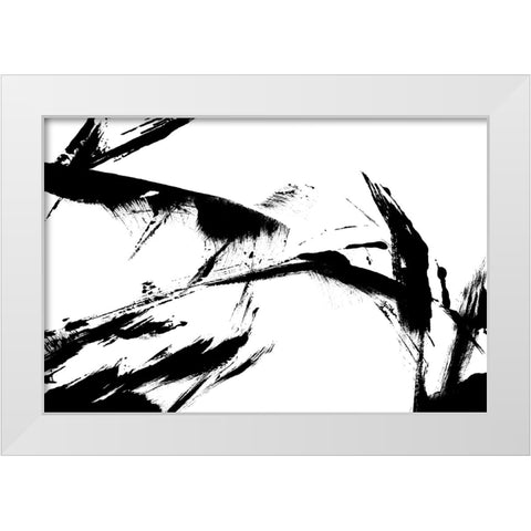 Feathery Streak White Modern Wood Framed Art Print by Uplusmestudio