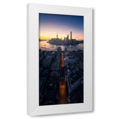 Shanghai Sunrise White Modern Wood Framed Art Print by Tan, Jasper