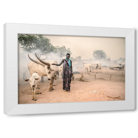 Mundari Woman Herder White Modern Wood Framed Art Print by Cole, Trevor