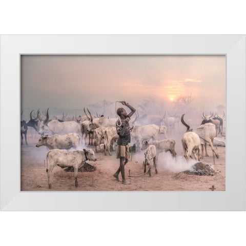 Boy Herder White Modern Wood Framed Art Print by Cole, Trevor