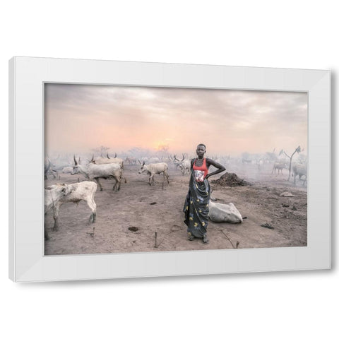 A Young Mundari Woman White Modern Wood Framed Art Print by Cole, Trevor