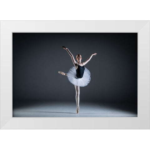 Ballet Dancer White Modern Wood Framed Art Print by Sorensen, Jorgen