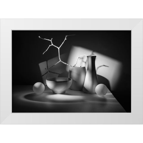From The Series Qlight And Shadowsq White Modern Wood Framed Art Print by Popov, Evgeniy