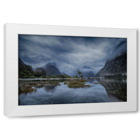 Blue Hour Milford Sound White Modern Wood Framed Art Print by Chan, Andy