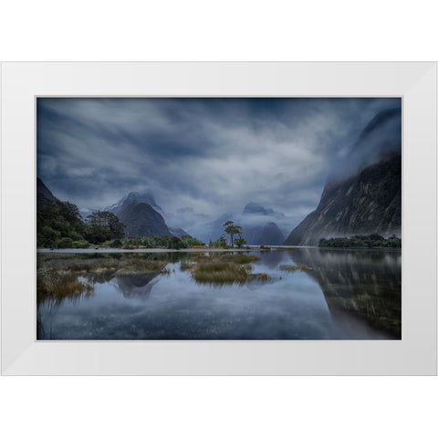 Blue Hour Milford Sound White Modern Wood Framed Art Print by Chan, Andy