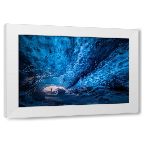 Blue Crystal Cave White Modern Wood Framed Art Print by Zhen Yu, James