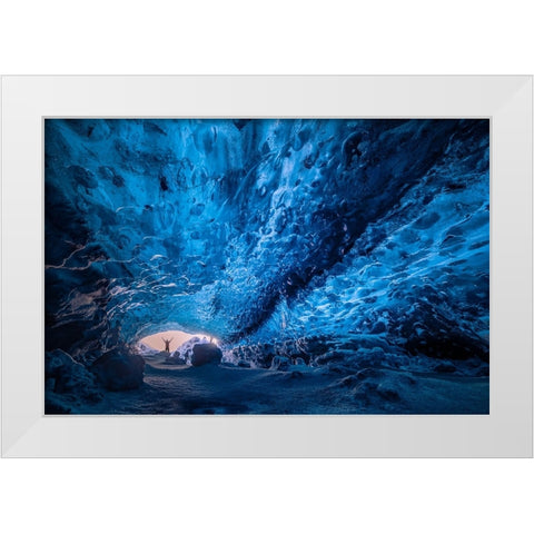 Blue Crystal Cave White Modern Wood Framed Art Print by Zhen Yu, James