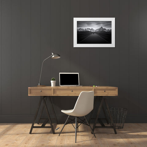 Between Fitz Roy And Cerro Torre White Modern Wood Framed Art Print by Xu, Leah