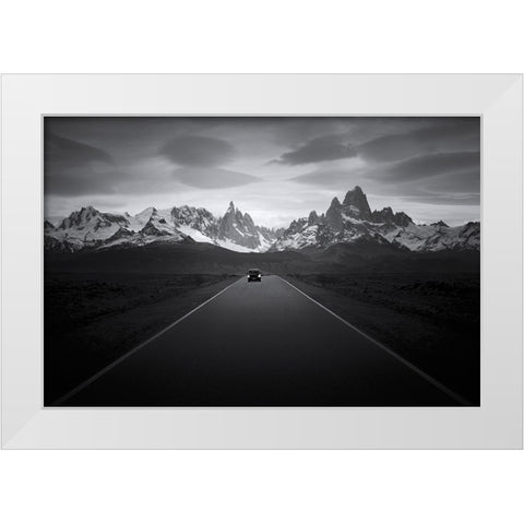 Between Fitz Roy And Cerro Torre White Modern Wood Framed Art Print by Xu, Leah