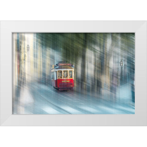 Tram White Modern Wood Framed Art Print by Reichelt, Dieter