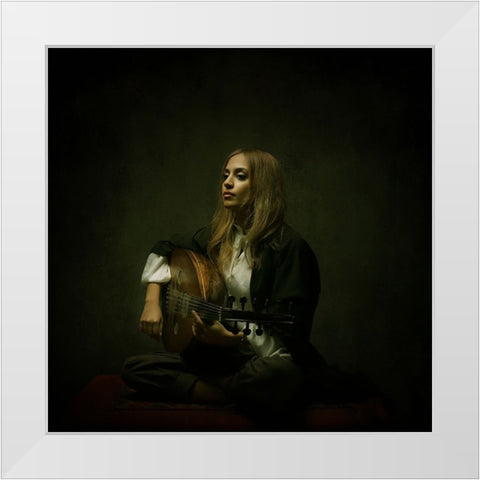 Persian Musician White Modern Wood Framed Art Print by Hasheminasab, Moein