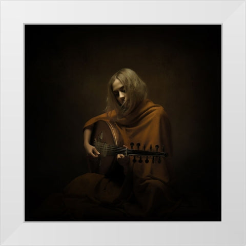 Persian Musician White Modern Wood Framed Art Print by Hasheminasab, Moein