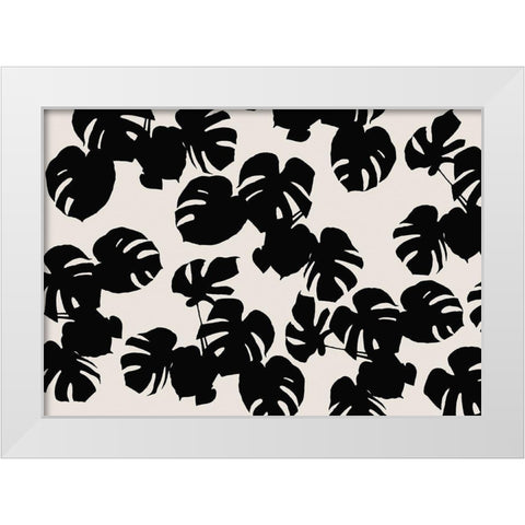Monstera Leaves Black White Modern Wood Framed Art Print by 1x Studio II