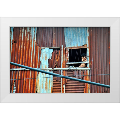 Window Boy White Modern Wood Framed Art Print by Mahabub Hossain, Md