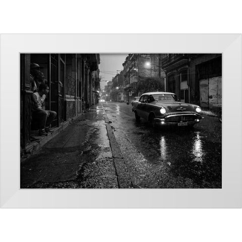Havana in the rain White Modern Wood Framed Art Print by Sye, Murray